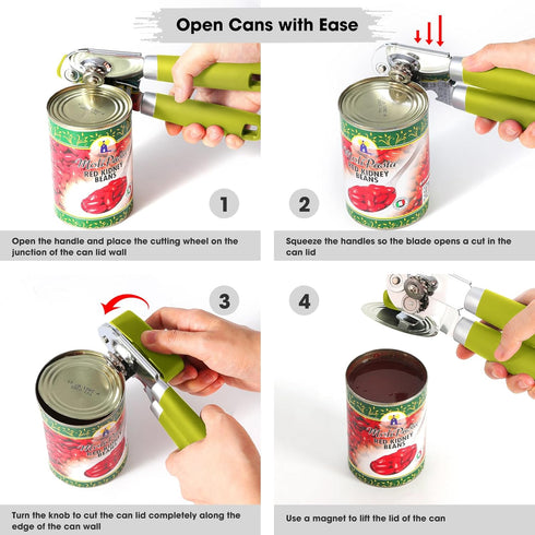 Can Opener Manual, Can Opener with Magnet, Hand Can Opener with Sharp Blade Smooth Edge, Handheld Can Openers with Big Effort-Saving Knob, Can Ope...