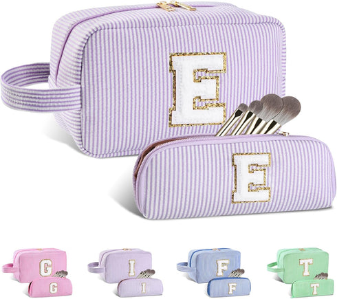 2pcs Personalized Initial Makeup Bag A-Z, Travel Toiletry Bag Monogram Make Up Bags Preppy Cosmetic Bag Makeup Pouch Birthday Graduation Gifts Bag...