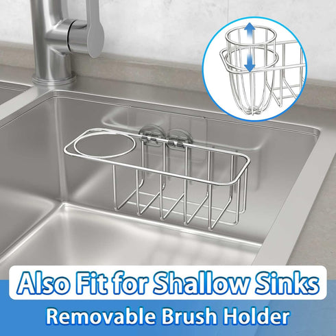 HULISEN 3-in-1 Sponge Holder for Kitchen Sink with Dish Brush Holder, Stainless Steel Caddy for Soap, Scrubber, No Drill and Rustproof, Silver...