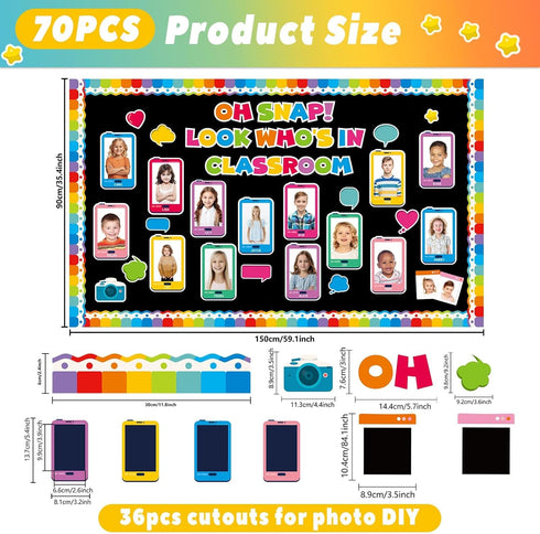 70Pcs Look Who's in Classroom Bulletin Board Set Back to School Wall Chalkboard Decors Phone Shaped Paper Cutouts DIY Photo Supplies First Day of ...