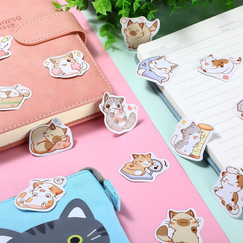 Cat Office Supplies Cat Sticky Notes Cat Paper Clips Cat Index Tabs Cat Gel Ink Pens Cat Shaped Bookmark Cartoon Cat Stickers Set for Cat Lovers K...