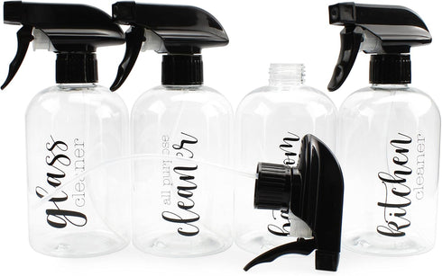 Cornucopia Plastic Cleaning Spray Bottles with Labels (Set of 4); 16oz Refillable Trigger Sprayers w/ 3 Settings and Farmhouse Script Labels...