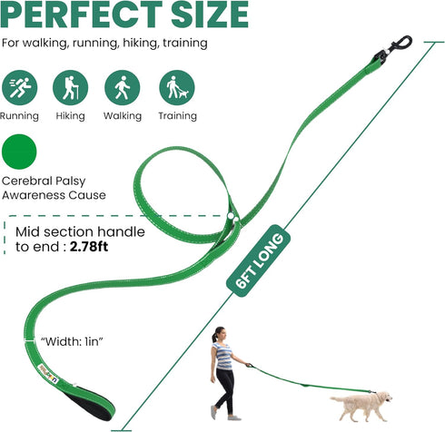 Heavy Duty Dog Leash for Small to Large Dogs - 6 ft Long with Comfortable Padded Larger Double Handles for Training, Walking, Running. Reflective ...