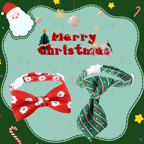 Pet Christmas Bow Tie Necktie, 2pcs Xmas Scarf Collar Bow Tie for Cats and Dogs, Adjustable Pet Towel Bibs, Cat Bow Ties for Dressing Christmas Pa...