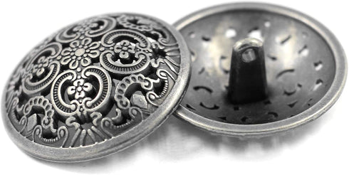 Bezelry 8 Pieces Flowery Engraving Openwork Domed Gray Silver Metal Shank Buttons. 30mm (1-3/16 inch)...