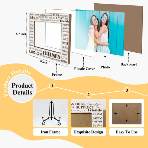 Wooden Photo Frame Friendship Gifts for Friends Bestie Woman BFF, Wooden Photo Frame with Iron Stand for Tabletop or Desktop Display, Home Table D...