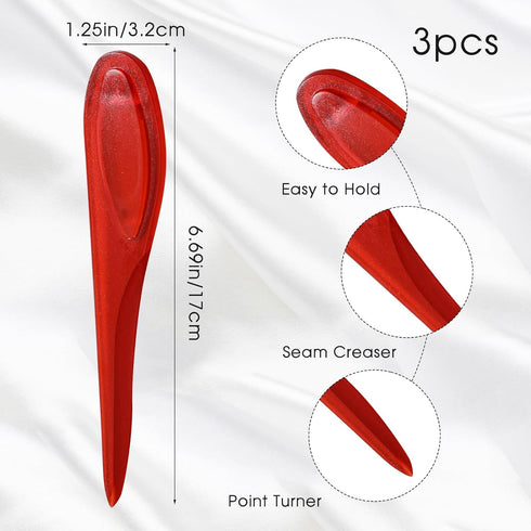 3 Pcs Point Turner Creases Sewing Tool Plastic Sewing Mark Turner Sewing Tool Point Tuner Seam Creaser Seam Presser Tool for Sewing Quilting(Red, ...