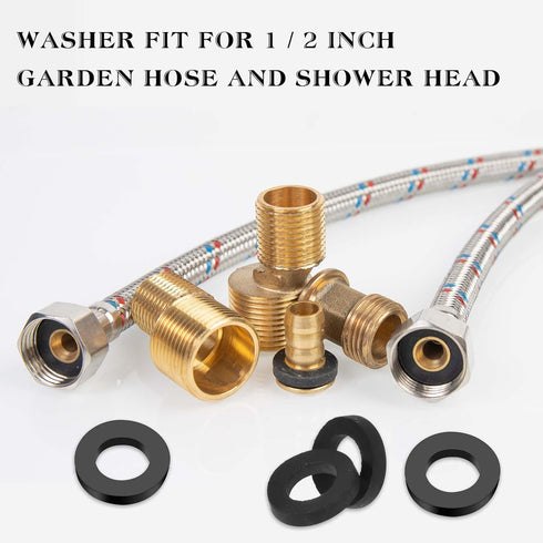 30 PCS Rubber Washers Seals Shower Hose Washers 1/2 Inch Black Flat Rubber Washers Assortment Kit Tap Sealing Rings Rubber Hose Washer for Hose Co...