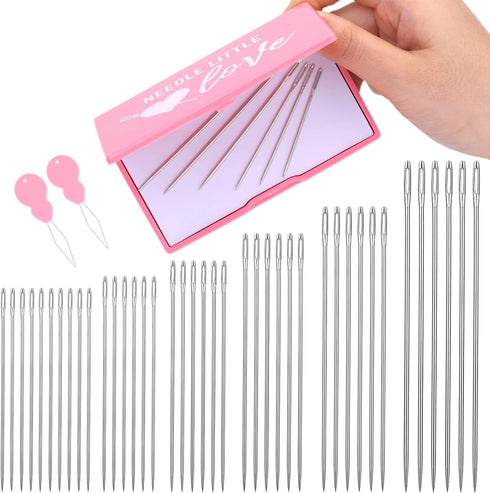 FOUSNOW 40 Pcs Large Eye Sewing Needles with Magnetic Storage Box, 6 Sizes Hand Sewing Needles, Stainless Steel Sharp Darning Needles, Thread for ...