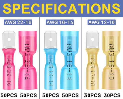 haisstronica 260PCS Heat Shrink Spade Connectors-Electrical Wire Connectors-Quick Disconnect Connectors -Female and Male Spade terminlas for Water...