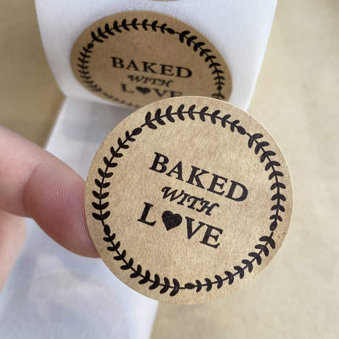 Baked with Love Stickers,Homemade/Handmade with Love Baking Labels for Bakeries,Weddings,Baby Showers (Brown, 1.5)...