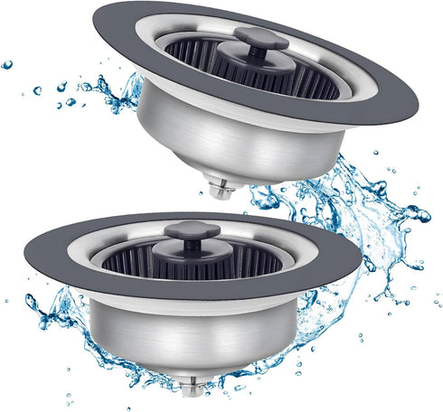 Kitchen Sink Drain Strainer, 3-in-1 304 Stainless Steel Sink Drain Stopper with Strainer Basket, Pop Up Anti-Clogging Odor Filter for 3-1/2 Inch S...