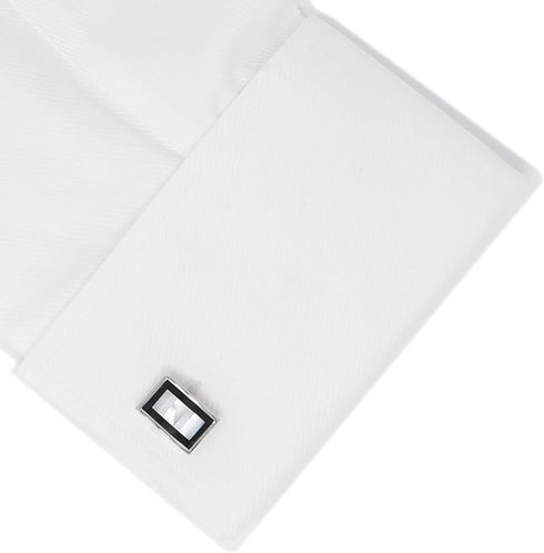 Mother Of Pearl And Onyx Rim Curve Rectangle Men Cufflinks Wedding Gift Father's Day Gift Cuff Links...