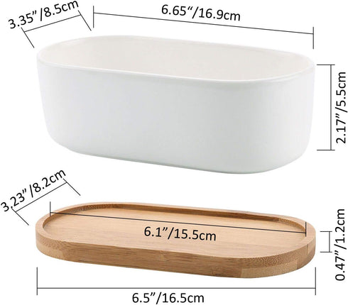T4U 6.5 Inch Ceramic White Modern Oval Design Succulent Plant Pot/Cactus Plant Pot with Free Bamboo Tray...