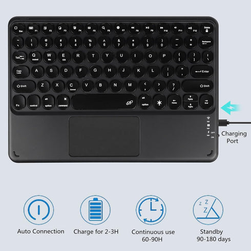 Wireless Bluetooth Keyboard with Touchpad,Portable Ultra Slim 7-Colors RGB Backlit Keyboard,10 inch Rechargeable Keyboard with Trackpad for IPad/I...