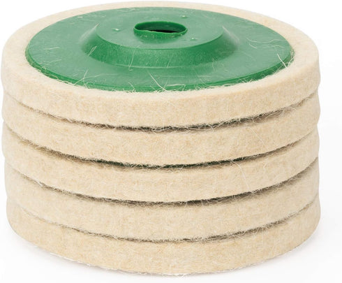 ANCIRS 5 Pack 4 Inch Round Wool Felt Disc Wheel Pad, for 100 Angle Grinder, Buffing Polishing Buffer Bore Dia-White & Green...