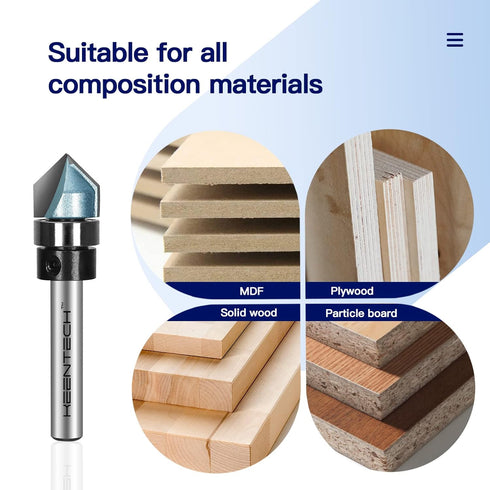 Router Bits, Carbide Tipped 90-Degree V-Groove Router Bit for Grooving, Industrial Grade Cutting Tools for Woodworking (1/4 Inch Shank x 1/2 Inch ...