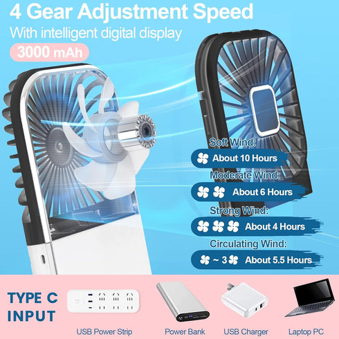 Portable Mini Fan, Black Foldable Personal Handheld Portable Fan with Power Bank, Mini Fan USB Rechargeable, Phone Holder, 4 Speeds Adjustment for...