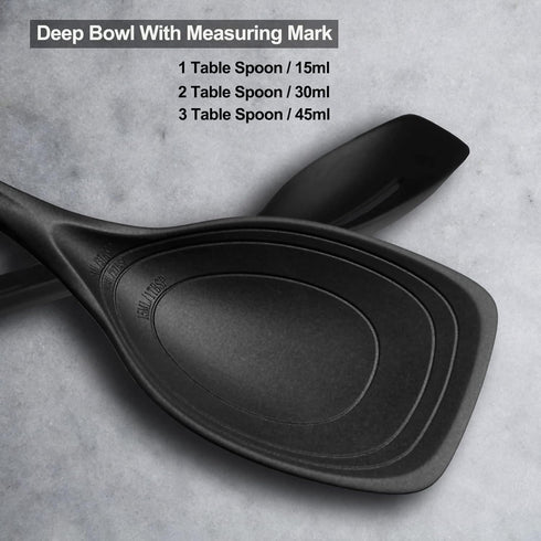 Large Silicone Cooking Spoon, Non-Stick Solid Spoon set with Deep Bolw and Measurement Mark for Mixing, Serving, Draining, Scooping, Scraping, Hea...