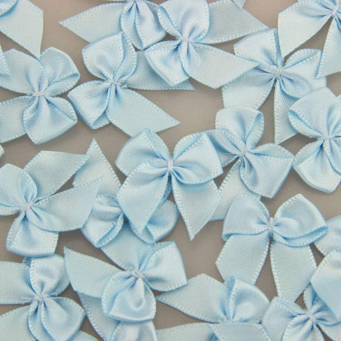 7Rainbows 50pcs Boutique Mini Light Blue Satin Ribbon Bows Flowers Appliques DIY Craft for Sewing Scrapbooking Wedding and Gift...