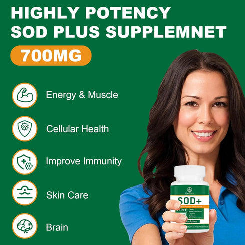 700MG Sod Superoxide Dismutase Supplement - High Potency Antioxidant Supplement for Cellular Health - 60 Capsules...