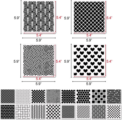 16 Pcs Geometric Stencils for Painting, 6"x6" Mixed Texture Dots Star Heart Checkered Buffalo Bricks Geometric Stencils for Painting on Card Canva...