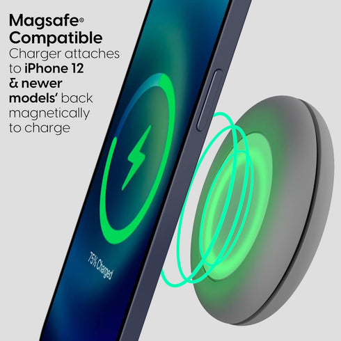 TALK WORKS 15W Wireless Charging Cable Compatible w MagSafe for iPhone 15,14,13,12-Smart Management Cord Holder-6ft Gray Cable W Compact Cord Orga...