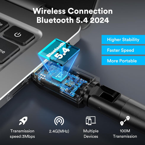 Bluetooth Adapter for PC 5.4 2024, Maxuni USB Bluetooth Dongle 5.4 EDR Adapter for Laptop Keyboard Mouse Headsets Speakers, Long Range Bluetooth S...