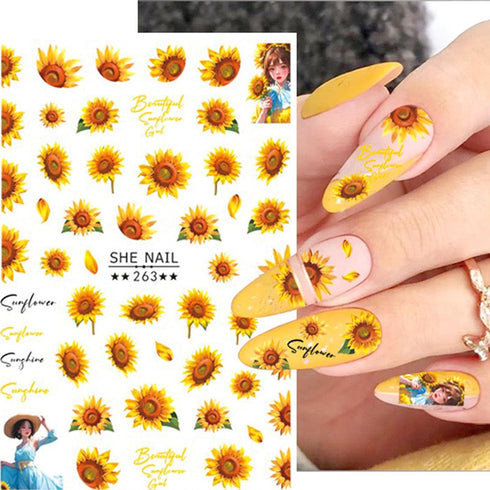 7 Sheets Sunflower Nail Stickers Decals Flower Nail Decals 3D Self Adhesive Spring Summer Nail Art Stickers Floral Designs Nail Art Supplies for W...