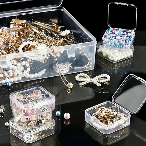 Small Bead Organizer Boxes, 19 Pieces Plastic Storage Cases Mini Clear Bead Storage Containers Transparent Boxes with Hinged Lids for Jewelry Maki...