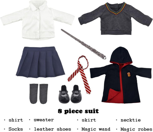 18 Inch Doll Clothes and Accessories Halloween Magic School Uniform Inspired Costume Doll Clothes Accessories Set Include Outfit Shoes for Girls (...