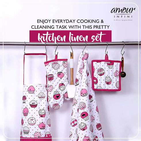 AMOUR INFINI Cotton Aprons for Women with Pocket, Adjustable Strap and Waist Ties Printed Aprons for Baking, Cooking, Gardening (27.5 x 33 Inches)...