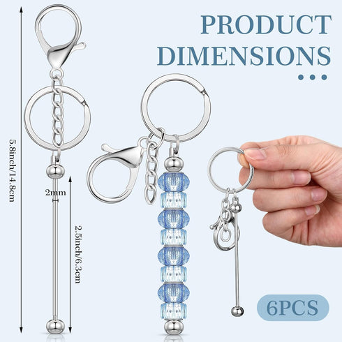 6 Pcs Beadable Keychain Bars Blanks Bead Keychain Metal Beaded Keychain for Pendant DIY Crafts Jewelry Making Gift (Silver)...
