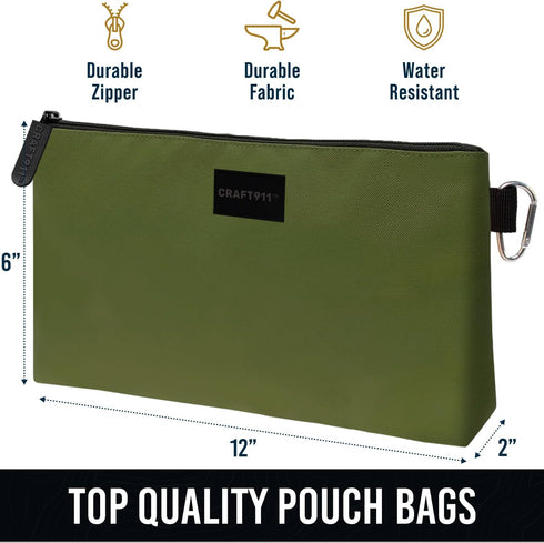 Premium Tool Pouch - Small Tool Bag Zipper Pouch Water Resistant | Electrician Small Tool Pouch | Tool Pouches w/Clip | Heavy duty Flat Bottom Too...