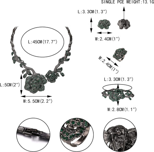 EVER FAITH Bridal Austrian Crystal Jewelry Set, Enamel Rose Flower Leaf Necklace Earrings Bracelet Ring Set for Women...