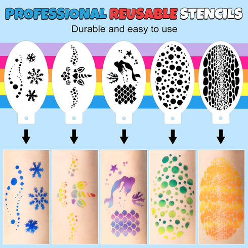 Professional Face Painting Kit for Kids Adults, Split Cake Face Paint Palette 12 x 10gm with Stencil, One Stroke Non Toxic Rainbow Face Body Paint...