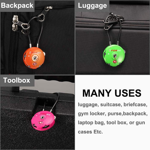 Forge Quality TSA Approved Luggage Locks for Travel Accessories, Suitcase, Pelican case, Set Your own Combination, Zinc Alloy Body-Cable Locks Ora...
