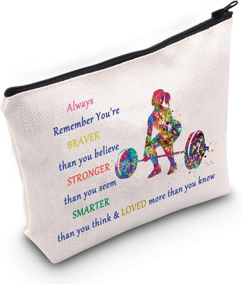 LEVLO Weight Lifting Cosmetic Make Up Bag Weightlifter Gifts Idea You Are Braver Stronger Smarter Than You Think Weightlifting Makeup Zipper Pouch...