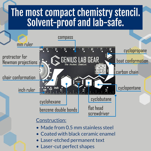 Pocket Chemist: Organic Chemistry Stencil Drawing Template Small Metal Ruler - Chemist, Chemical Engineers, Biochemist - Molecule, Graduation Home...