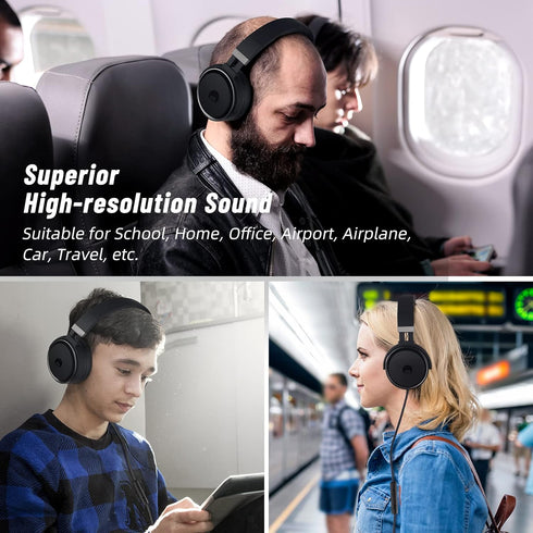 rockpapa Grade Wired Headphones with Microphone, Lightweight Foldable Stereo Bass Headphones with No-Tangle Cord & 3.5mm Jack for Women/Kids, Lapt...