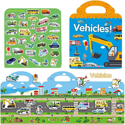 Reusable Sticker Books for Kids, 4 Sets Removable Toddler Sticker Book for Girls Boys Educational Learning Toys - Vehicle, Farm, Dinosaur & Zoo An...