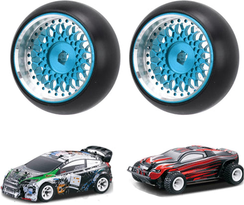 4PCS RC Car Drift Wheel Hub Tire Aluminum Alloy Tyres Rubber Tire RC Car Upgrade Parts for WLtoys K989 1/28 RC (Blue)...