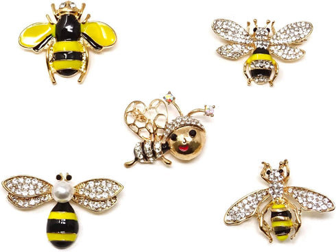 Honbay 5PCS Fashion Cute Gold Tone Enamel Honey Bee Brooch with Rhinestones for Collar, Dress, Sweater, Scarf, Shawl Decoration...
