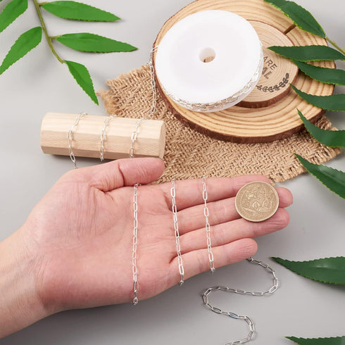 Craftdady 16.4 Feet Silver Paperclip Link Chain Brass Soldered Oval Cable Cross Chain 6x2.6mm with Spool for Jewelry Pendant Necklace Bracelet Mak...