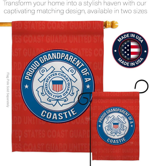 Proud Grandparent Coastie Garden Flag - Armed Forces Coast Guard USCG Semper Paratus United State American Military Veteran Retire Official - Hous...