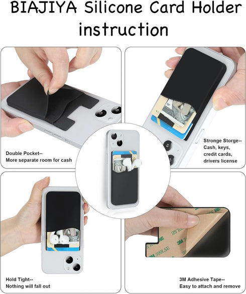 BIAJIYA Card Holder for Back of Phone, Pouch Silicone Wallet Sleeve Pocket Stick-on ID Credit Card for All Smartphones...