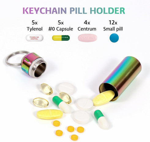 Pill Organizers, Waterproof Single Chamber Stainless Steel Travel Small Pill Box, Keychain Pill Holder Container for Purse or Pocket...
