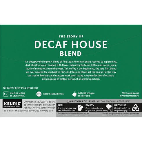 Starbucks K-Cup Coffee Pods, Medium Roast Coffee, Decaf House Blend, 100% Arabica, 1 box (10 pods)...