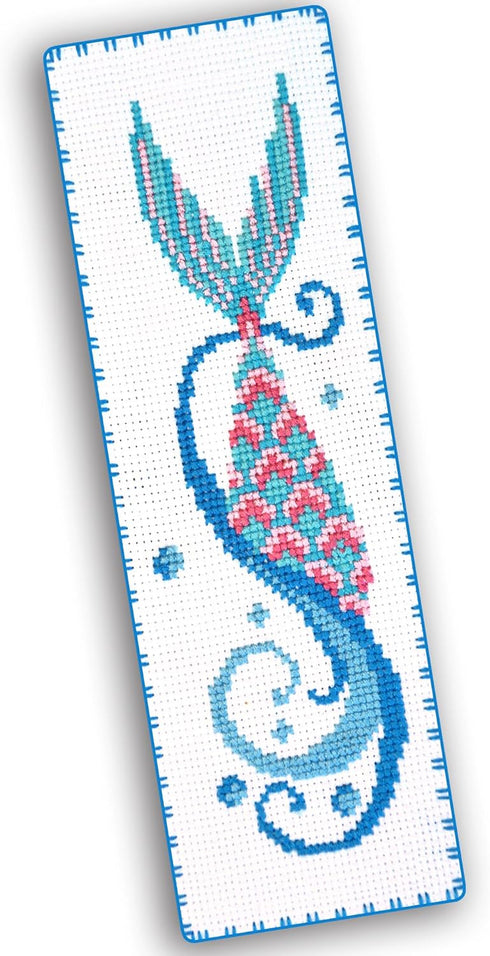 Povitrulya Mermaid's tail - Counted cross Stitch Bookmark Kit - DIY Embroidery set for Adults with Paper pattern, 16-count Aida Canvas and Presort...