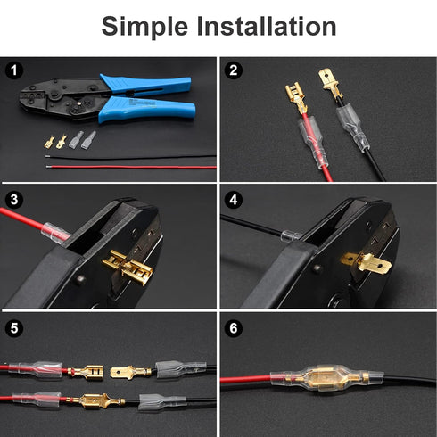 QTEATAK 2.8,4.8,6.3mm Golden Quick Splice Male and Female Wire Spade Crimp Terminal Connectors Assortment Kit with Insulating Sleeve(300Pcs)...